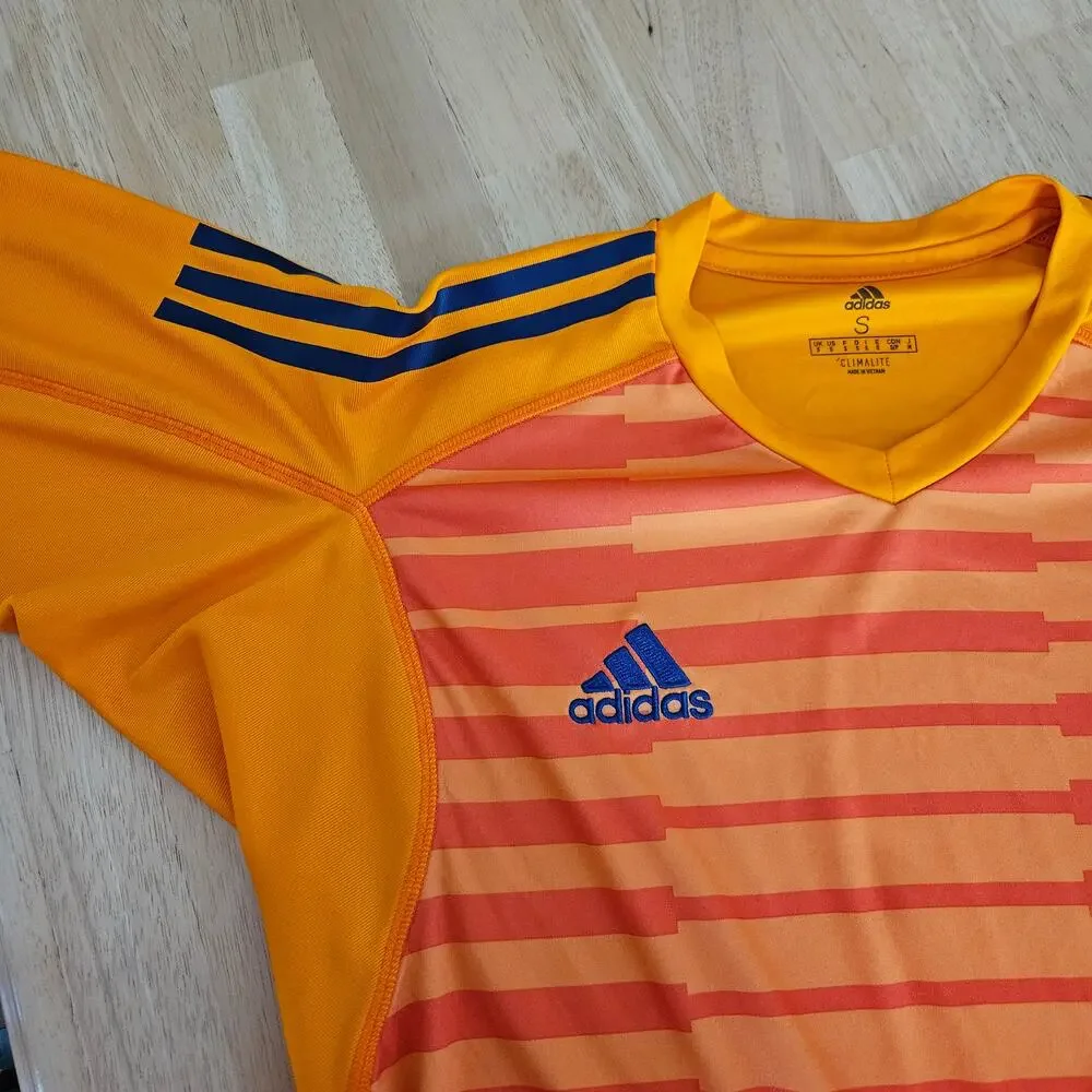 Adidas Climalite Long Sleeve Athletic Shirt Orange Stripe Sz S